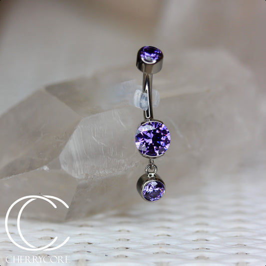 Titanium Partial Bezel  Amethyst CZ -Navel Curve w/ Dangle