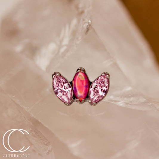 Mini Marquise Fan -Bubblegum Opal & Pink CZ - Titanium Threaded Attachment