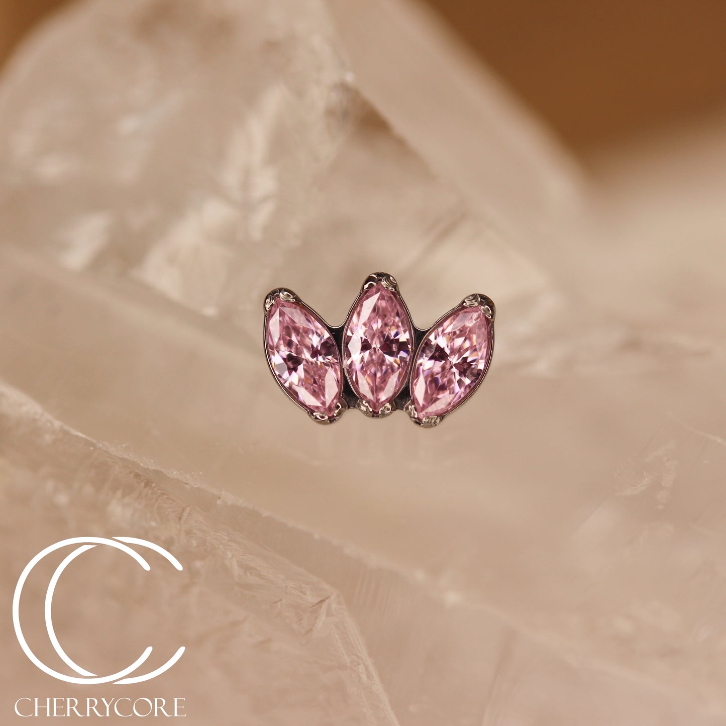 Mini Marquise Fan Pink CZ - Titanium Threaded Attachment