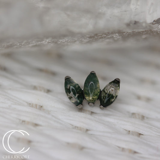 Mini Marquise Fan -Moss Agate - Titanium Threaded Attachment