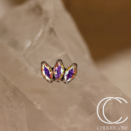 Mini Marquise Fan -Aurora Borealis CZ - Titanium Threaded Attachment