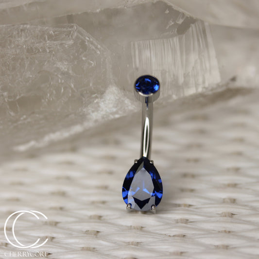 Titanium Prong Set Pear & Bezel - Sapphire CZ - Navel Curve