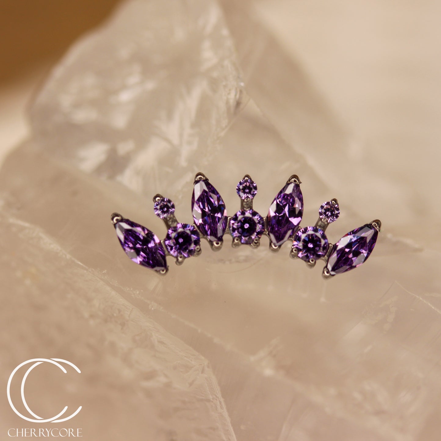 Alternating Marquise & Brilliant Cut Arc -Amethyst CZ- Threaded attachment