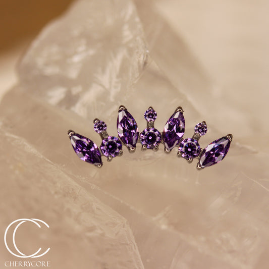 Alternating Marquise & Brilliant Cut Arc -Amethyst CZ- Threaded attachment