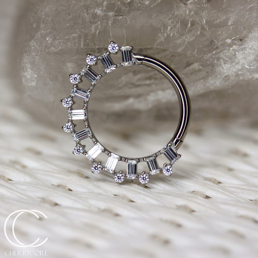 Titanium Alternating Prong Set Baguette Gem Hinge Ring