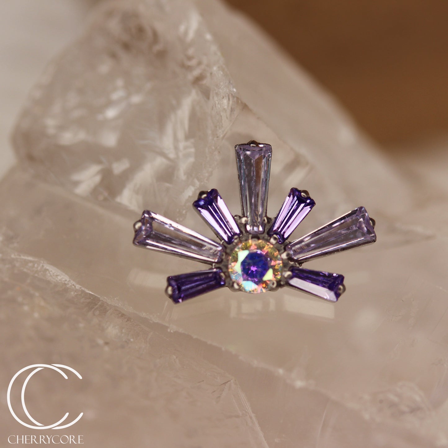 Super Nova- Amethyst  &  Lilac CZ- Titanium Threaded attachment