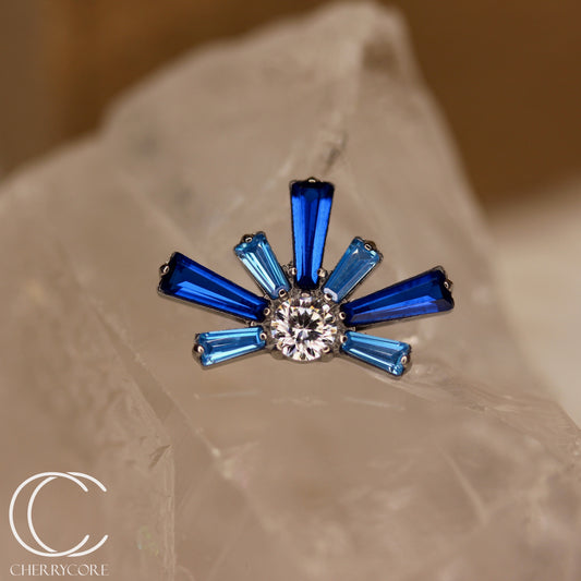 Super Nova- Sapphire  &  Aqua CZ- Titanium Threaded attachment