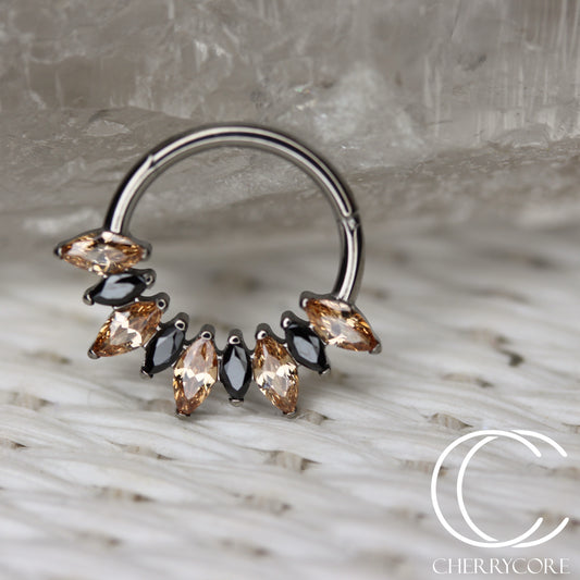 Champagne & Black Prong Set Marquise CZ- Titanium Hinge Ring