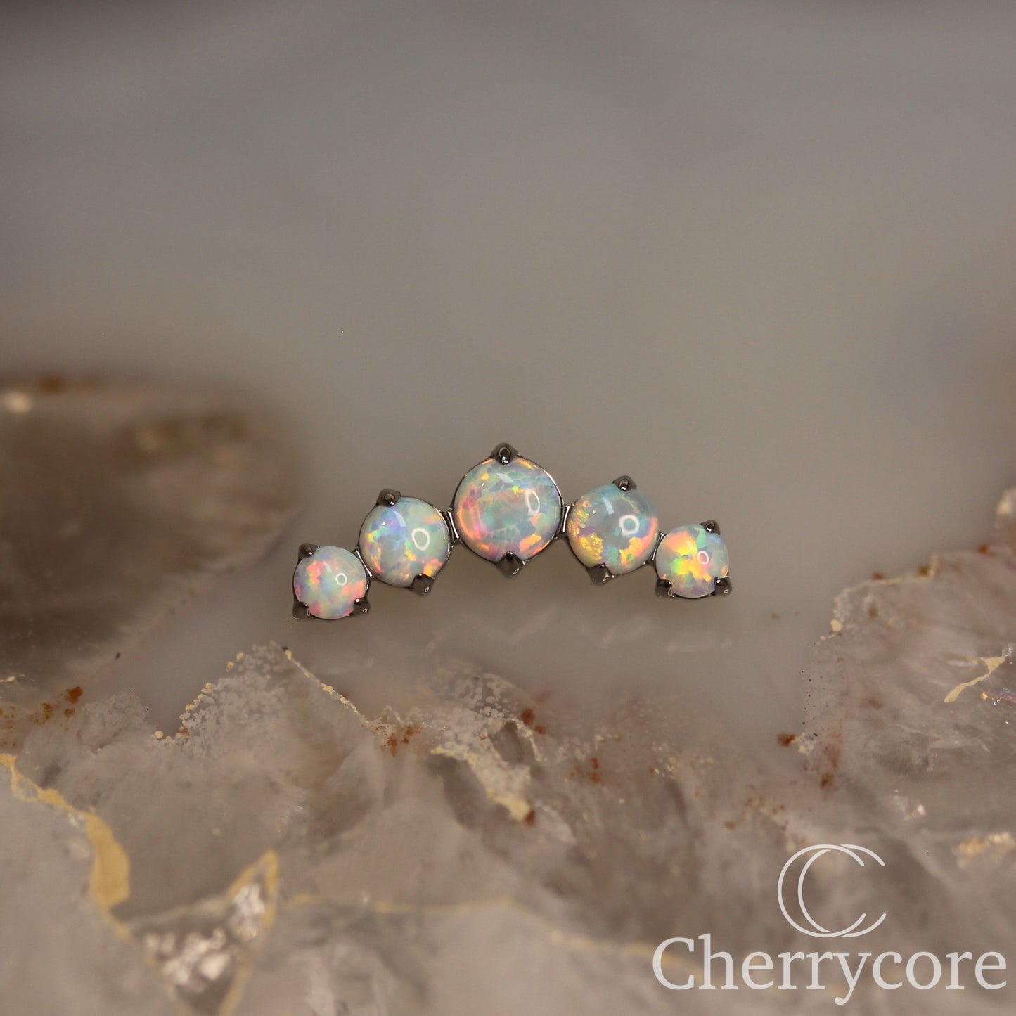 Prong Set White Opal Arc-  Titanium Threaded attachment