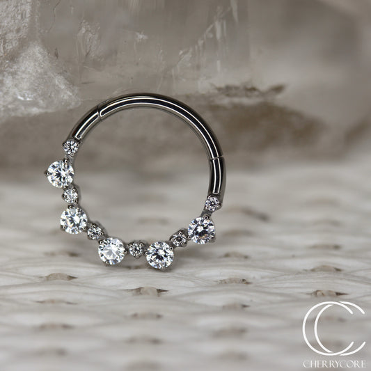 Titanium Alternating Prong Set Gem Hinge Ring