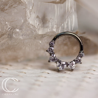 Prong Set Heart CZ-Titanium Hinge Ring