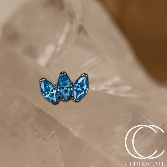 Mini Marquise Fan -Aqua CZ - Titanium Threaded Attachment