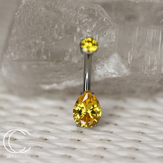 Titanium Prong Set Pear & Bezel - Citrine CZ - Navel Curve