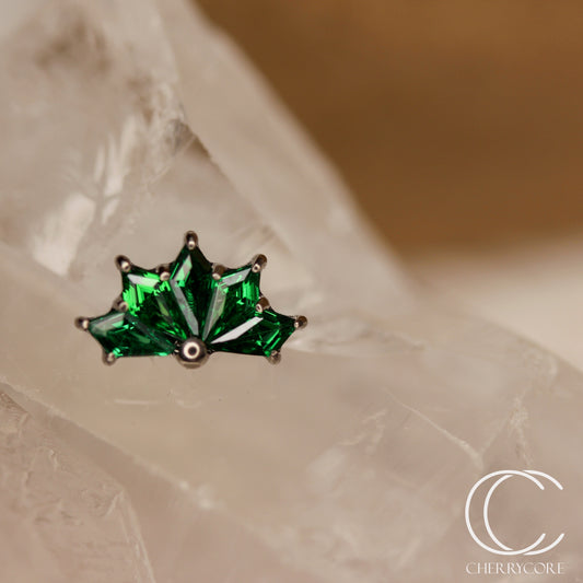 Kite Fan- Titanium-Emerald CZ- Threaded attachment