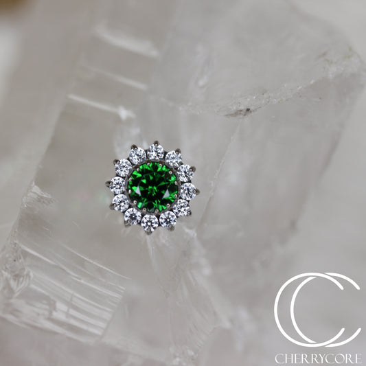 Large Emerald CZ & CZ Flower  - Titanium Threaded attachment