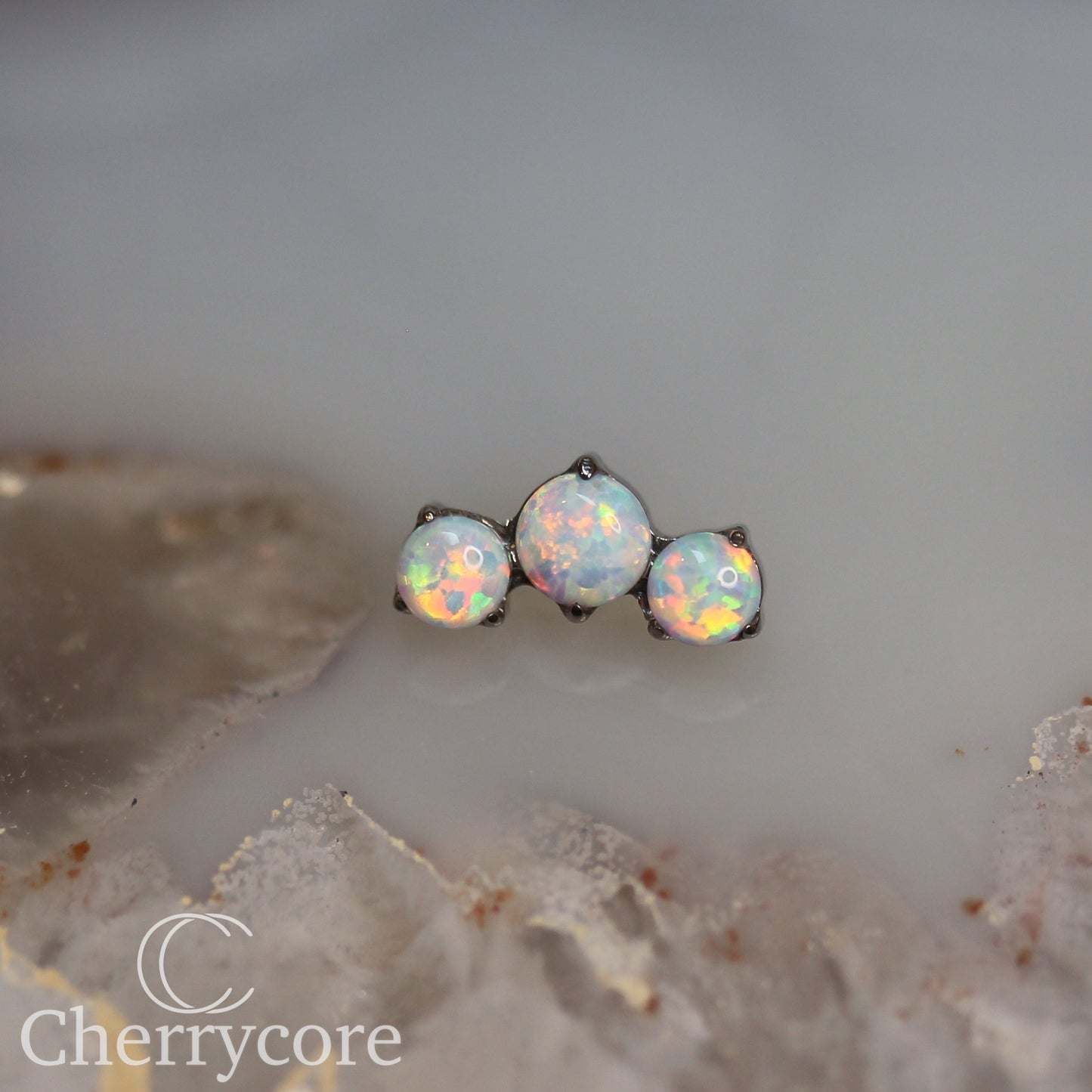 Prong Set White Opal Mini Arc -  Titanium Threaded attachment