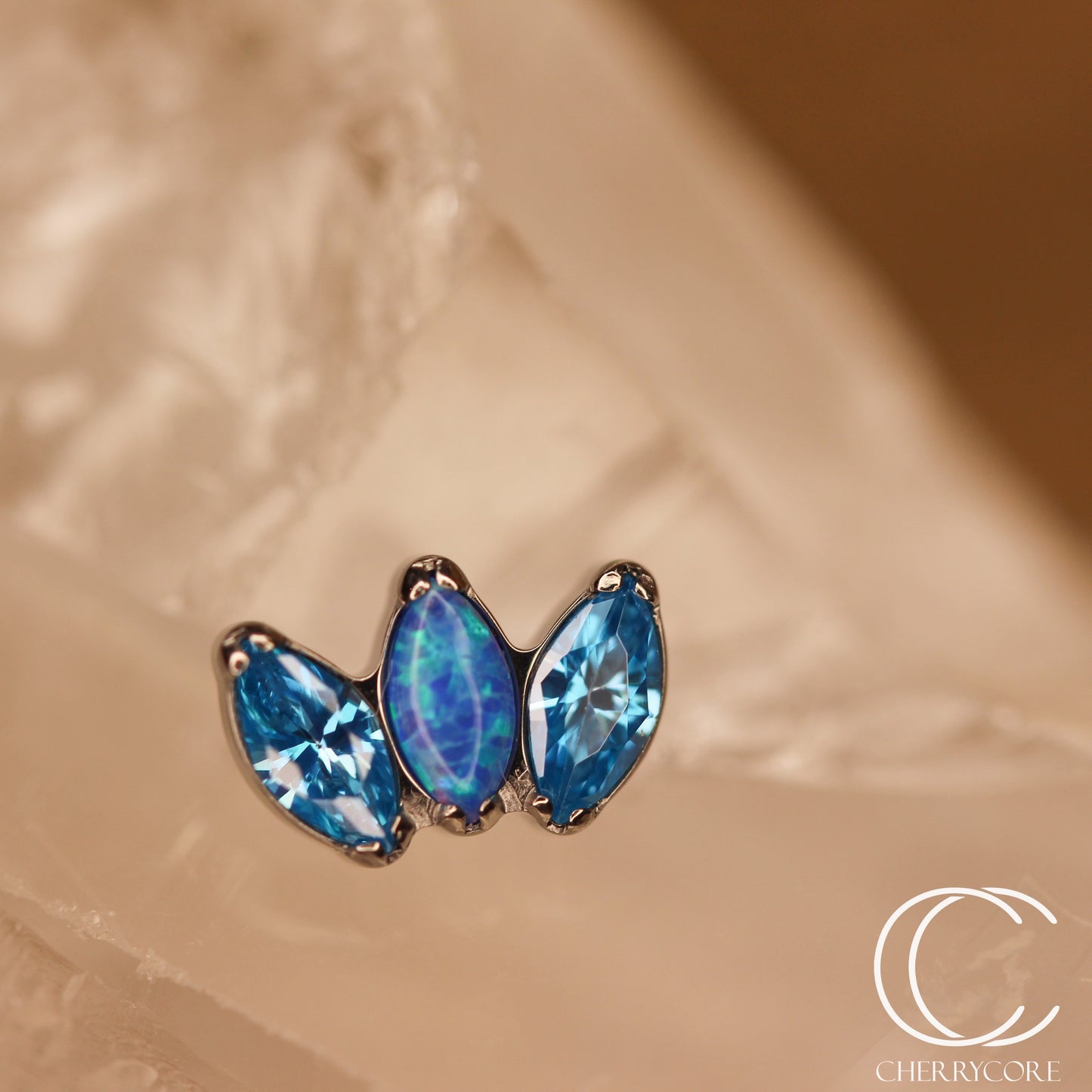 Mini Marquise Fan -Aqua CZ & Capri Opal - Titanium Threaded Attachment