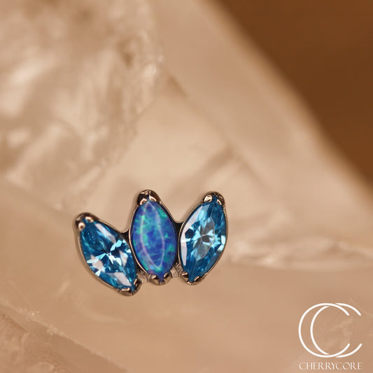 Mini Marquise Fan -Aqua CZ & Capri Opal - Titanium Threaded Attachment
