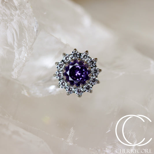 Large Amethyst CZ & CZ Flower  - Titanium Threaded attachment