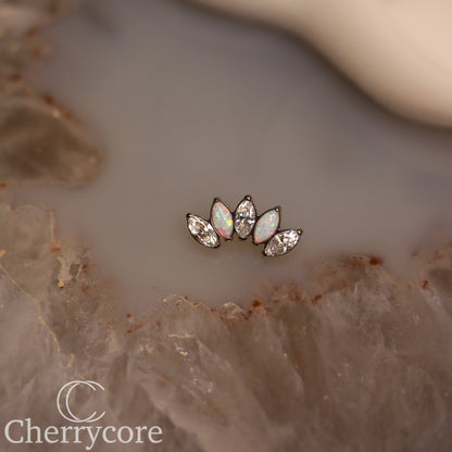 White Opal & CZ 5 Gem Marquise Fan- Titanium Threaded attachment