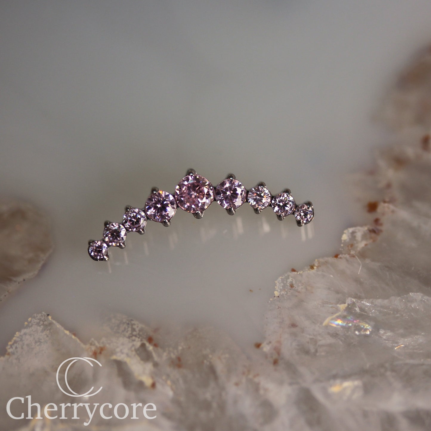 Prong Set Pink CZ 9 Gem Arc- Threaded attachment