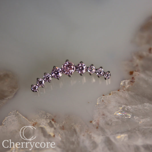 Prong Set Pink CZ 9 Gem Arc- Threaded attachment