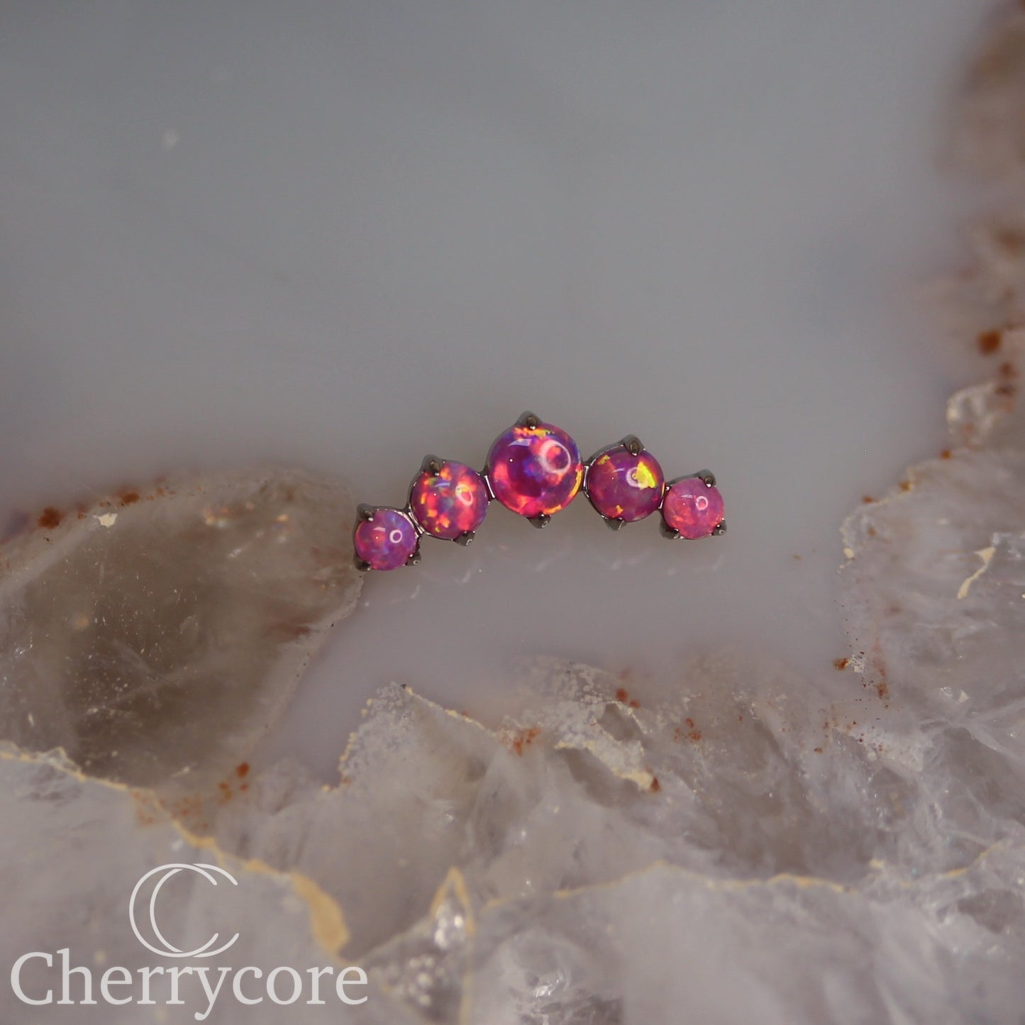 Prong Set Bubblegum Opal Arc-  Titanium Threaded attachment