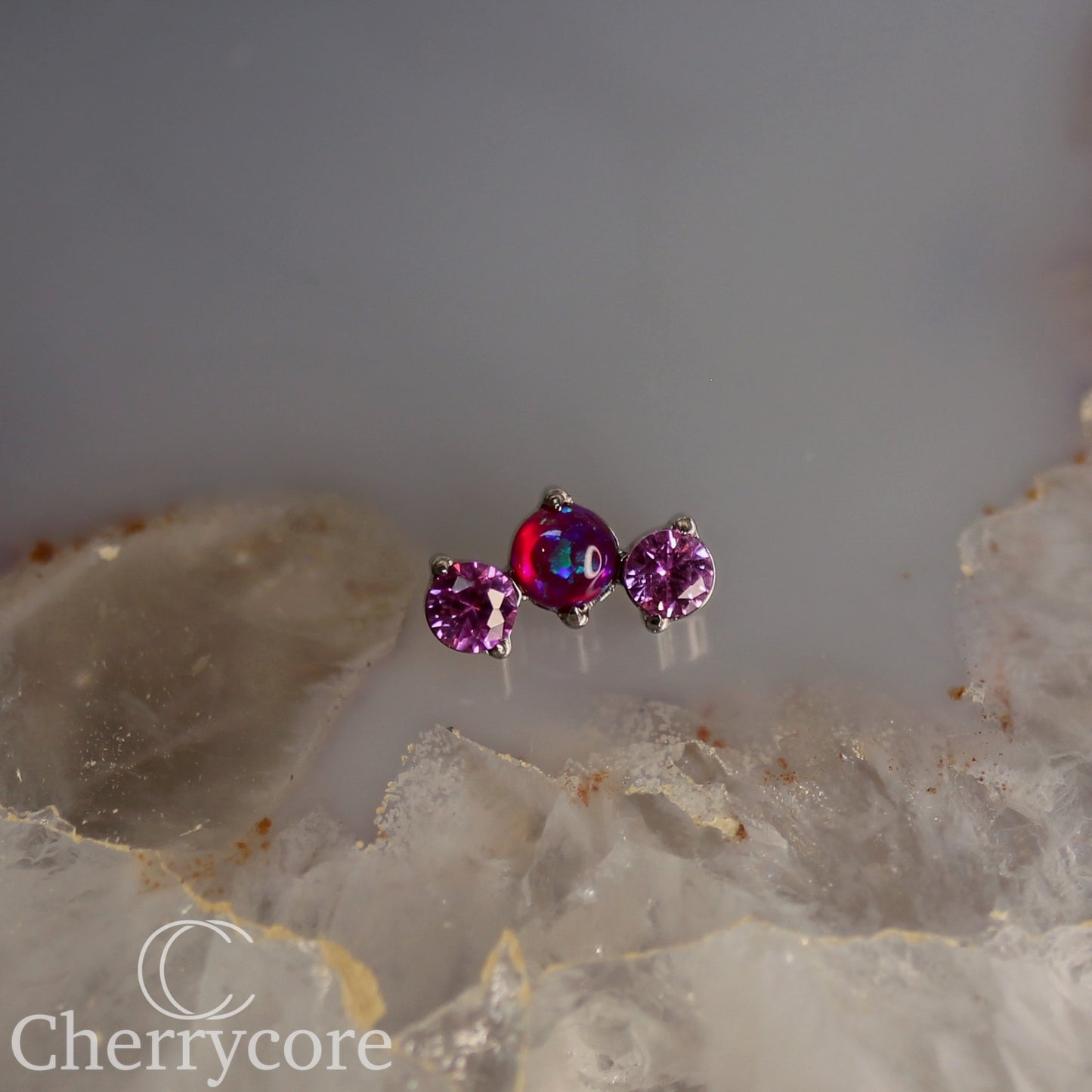 Prong Set Rose CZ & Purple Opal Mini Arc -  Titanium Threaded attachment
