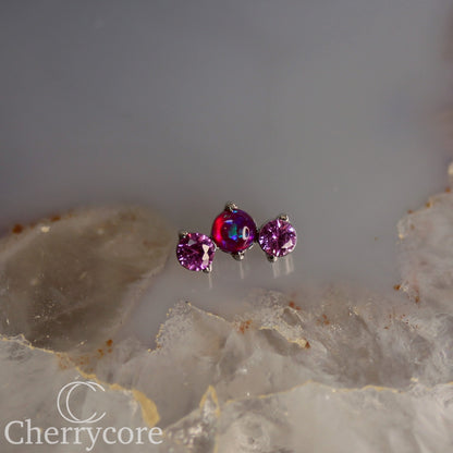 Prong Set Rose CZ & Purple Opal Mini Arc -  Titanium Threaded attachment