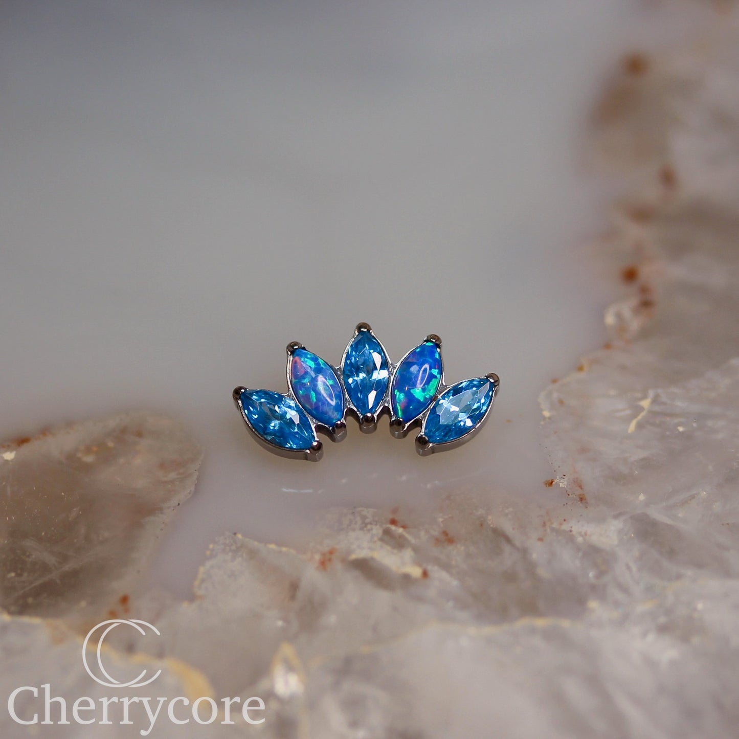 Capri Opal & Aqua CZ 5 Gem Marquise Fan- Titanium Threaded attachment