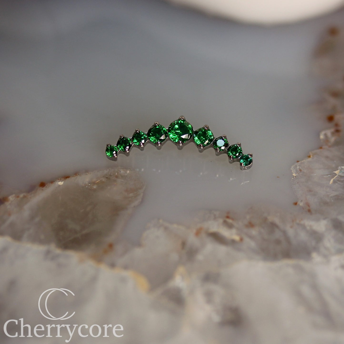 Prong Set Emerald CZ 9 Gem Arc- Threaded attachment