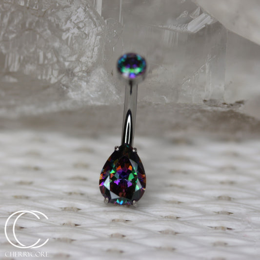 Titanium Prong Set Pear & Bezel - Paradise Shine CZ - Navel Curve