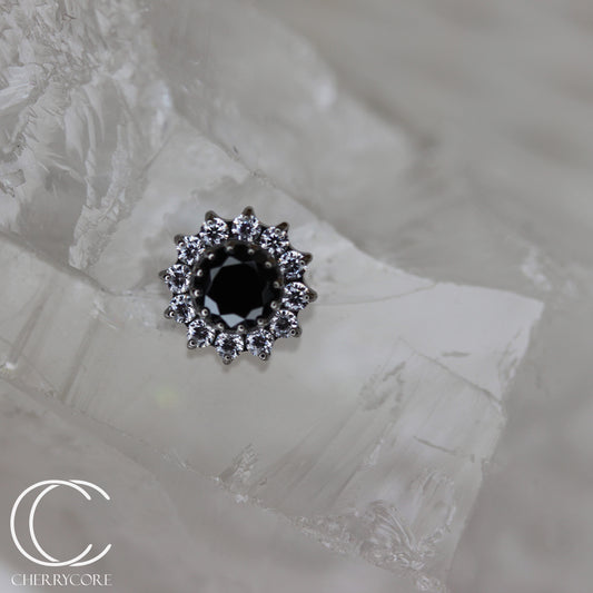 Large CZ Flower  -Black & White CZ- Titanium Threaded attachment
