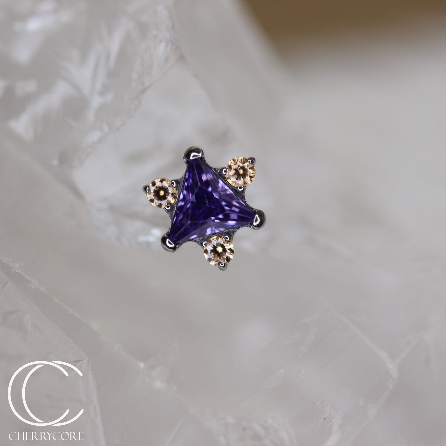 Northern Star - Amethyst & Champagne CZ- Titanium Threaded attachment