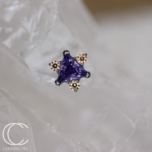 Northern Star - Amethyst & Champagne CZ- Titanium Threaded attachment