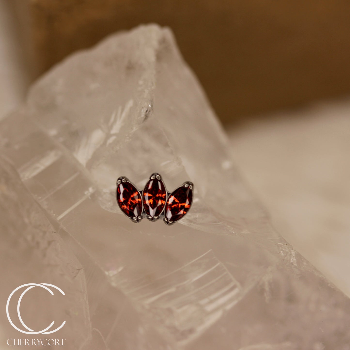 Mini Marquise Fan -Garnet CZ - Titanium Threaded Attachment