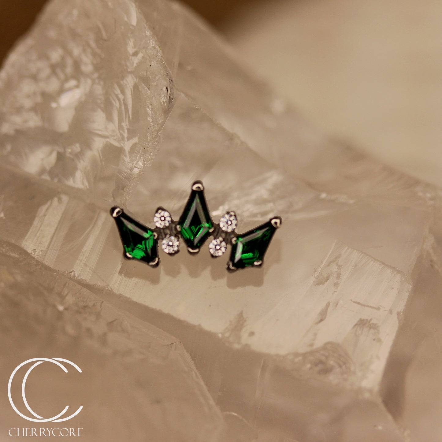 Empress Arc- Emerald CZ & CZ- Threaded attachment