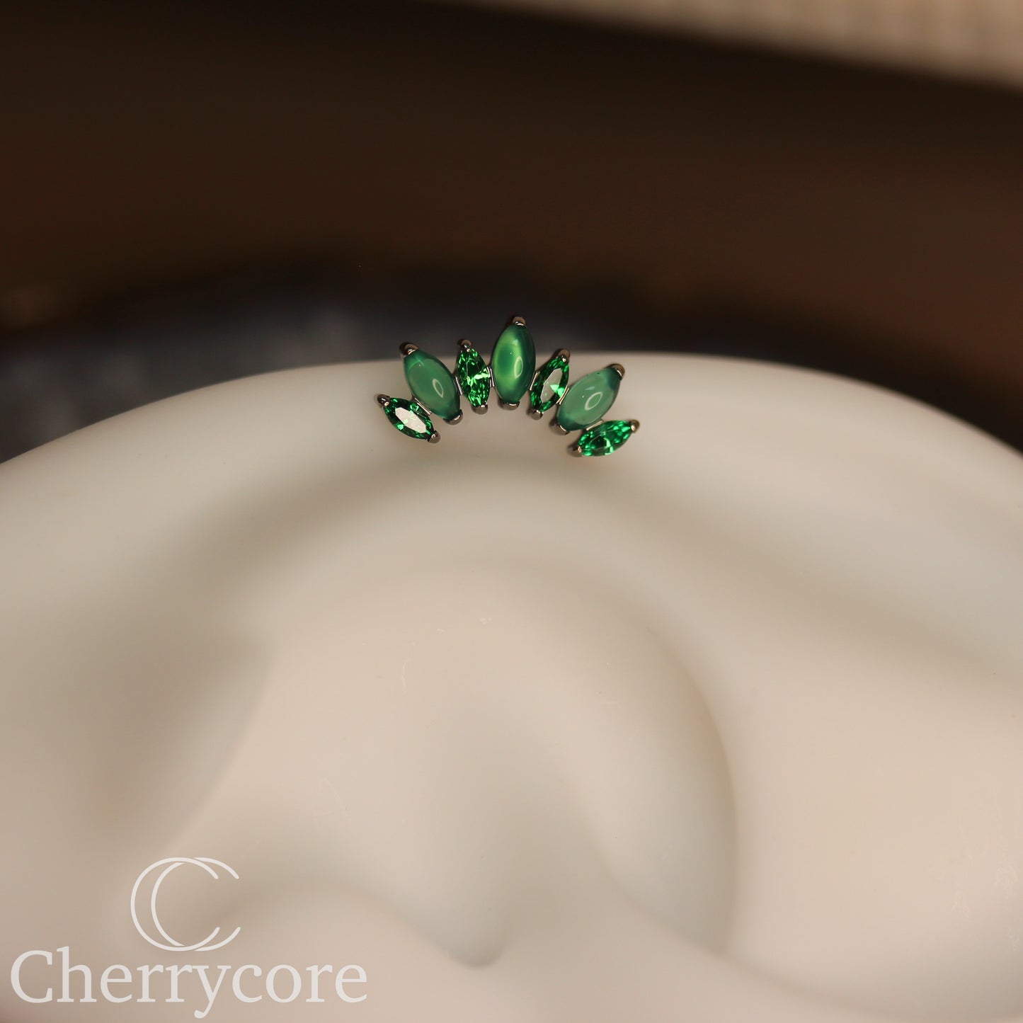 Natural Green Onyx & Emerald CZ Marquise Arc- Threaded attachment