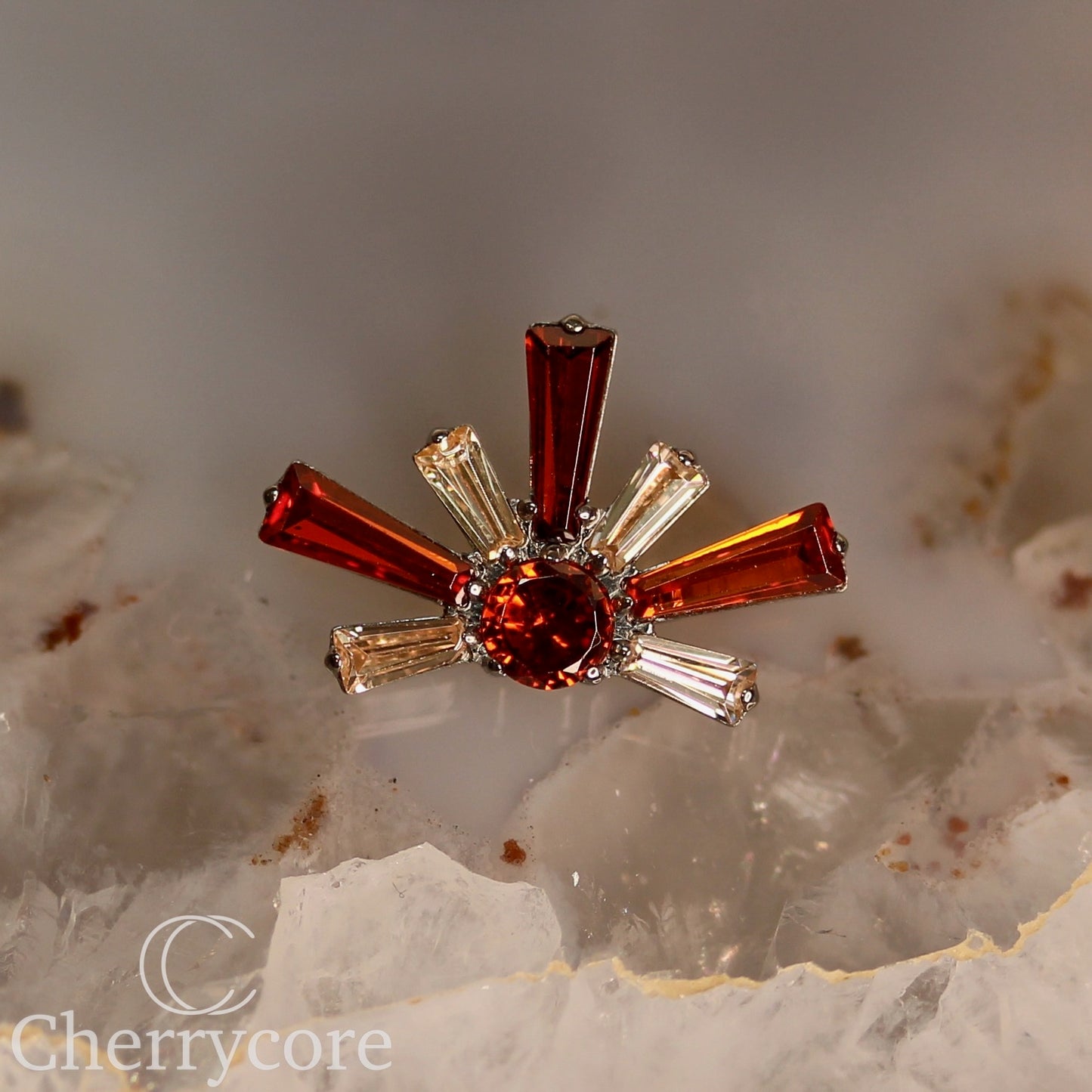 Super Nova- Garnet Cz  &  White CZ- Titanium Threaded attachment