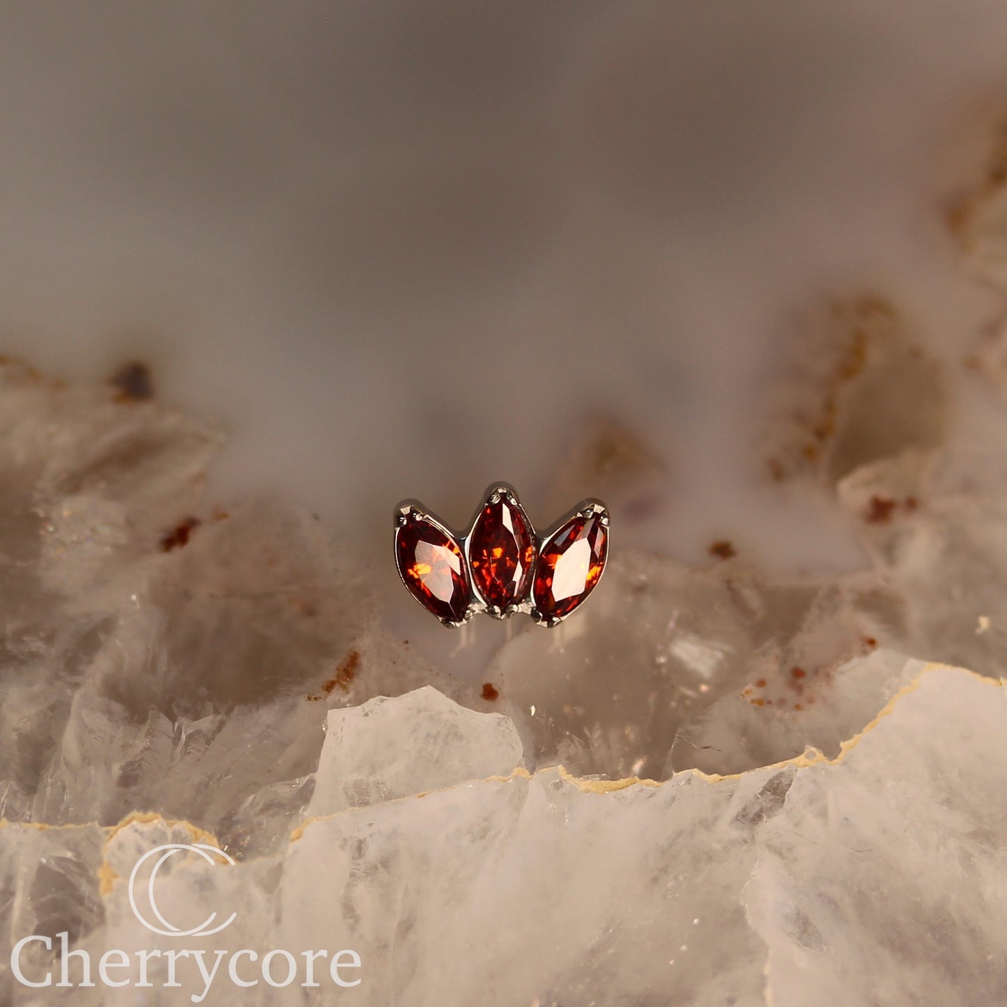 Mini Marquise Fan -Garnet CZ - Titanium Threaded Attachment