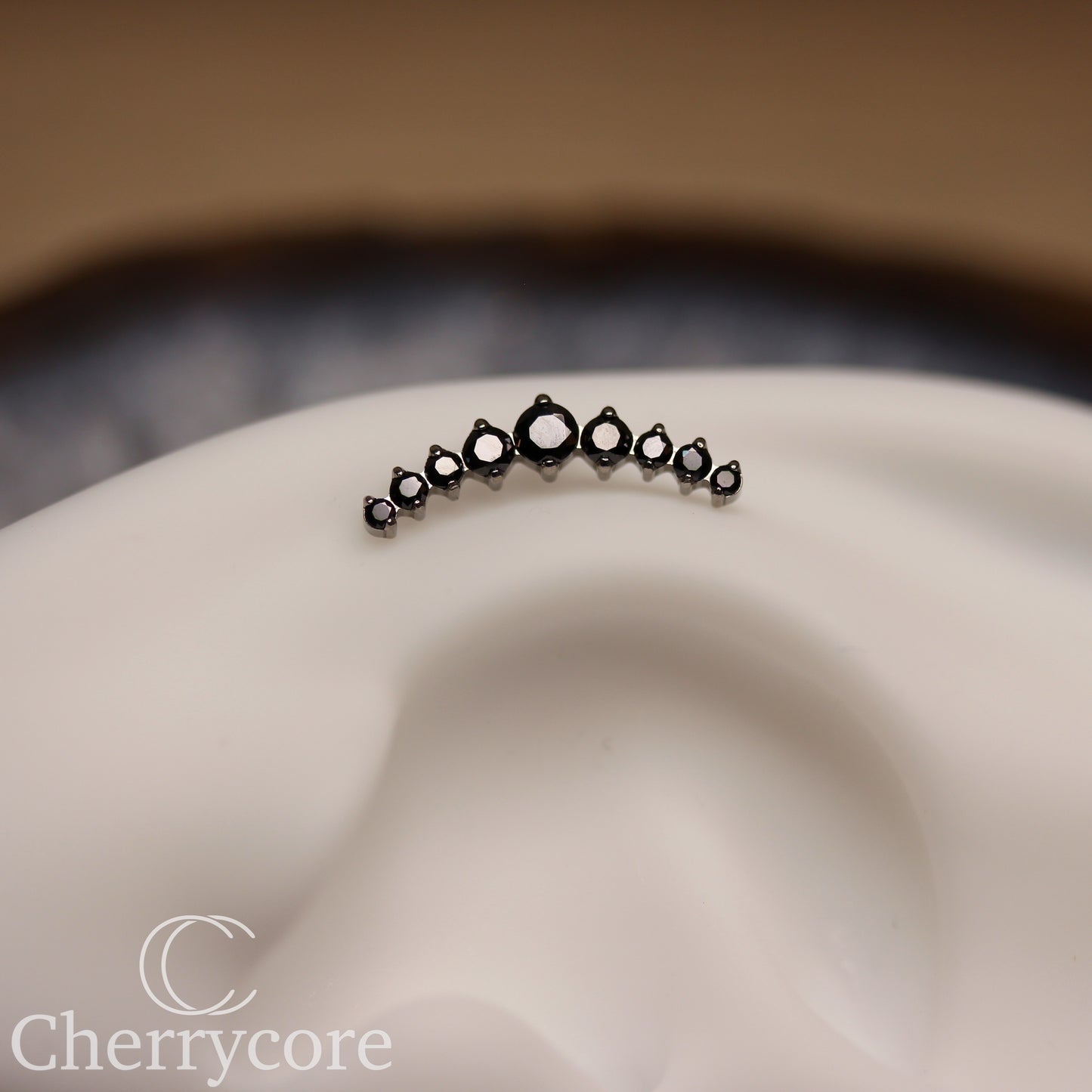 Prong Set Black CZ 9 Gem Arc- Threaded attachment