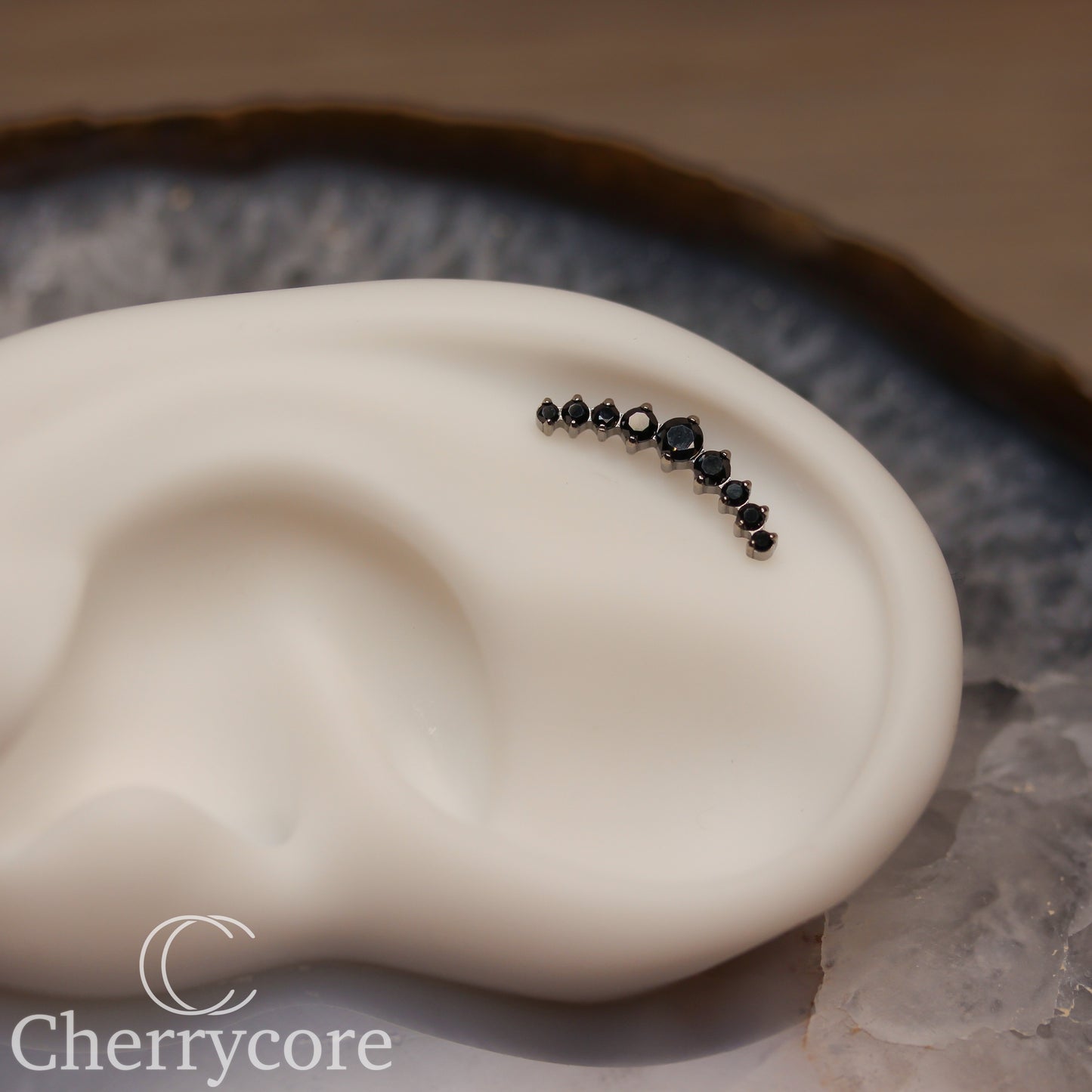 Prong Set Black CZ 9 Gem Arc- Threaded attachment