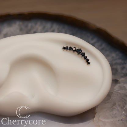 Prong Set Black CZ 9 Gem Arc- Threaded attachment