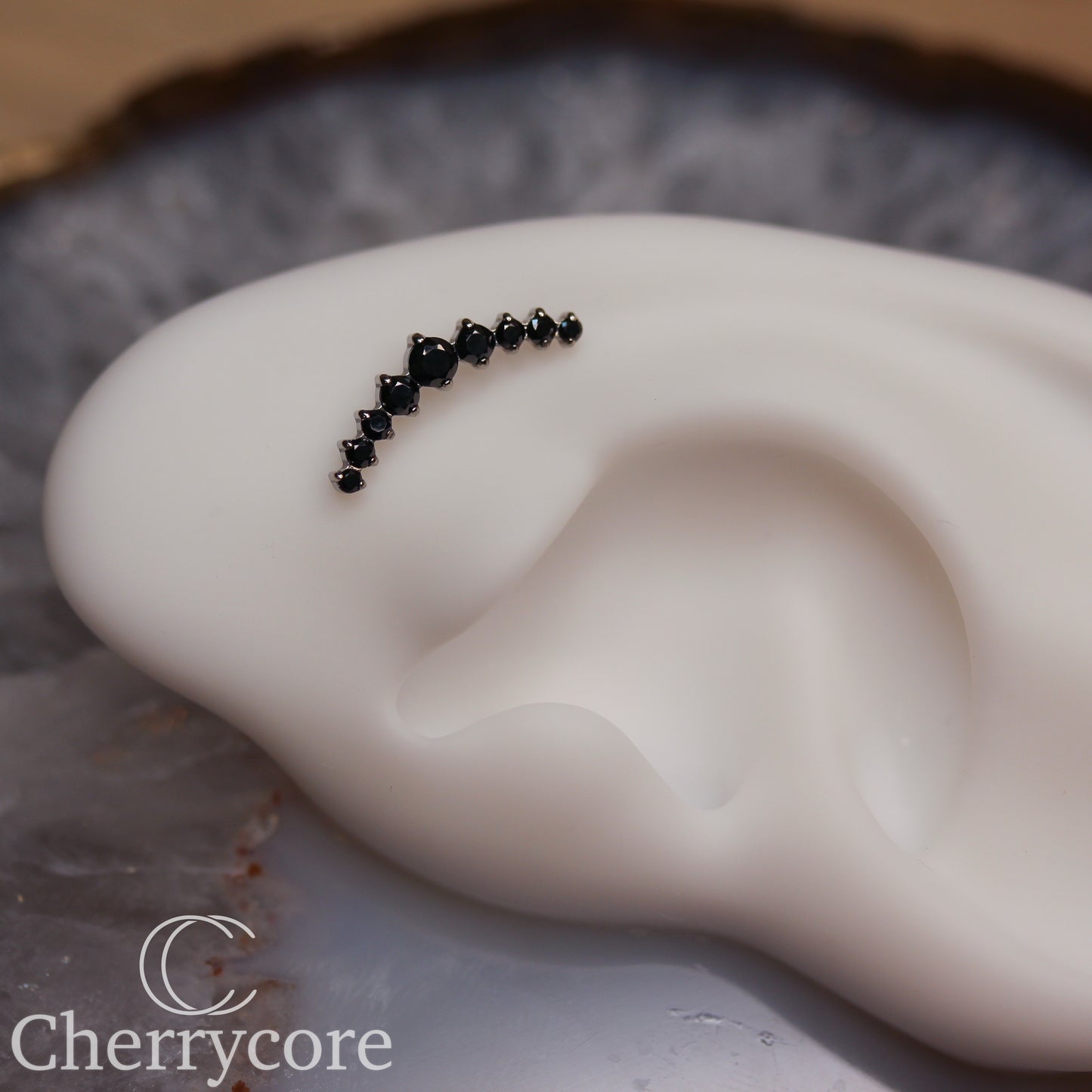 Prong Set Black CZ 9 Gem Arc- Threaded attachment