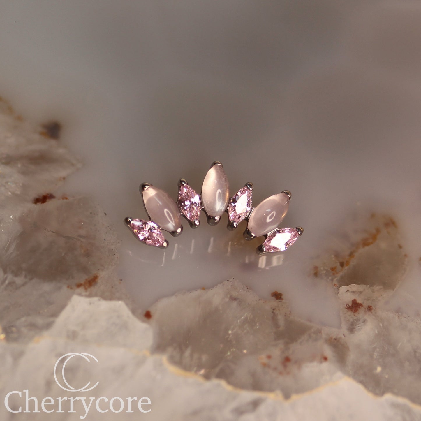 Natural Rose Quartz & Pink CZ Marquise Arc- Threaded attachment