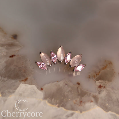 Natural Rose Quartz & Pink CZ Marquise Arc- Threaded attachment