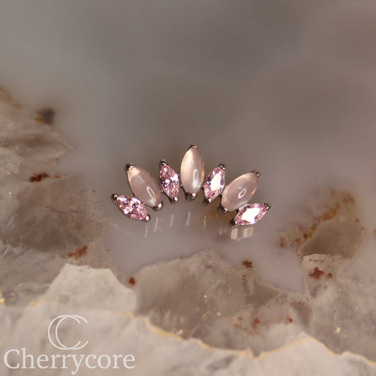 Natural Rose Quartz & Pink CZ Marquise Arc- Threaded attachment