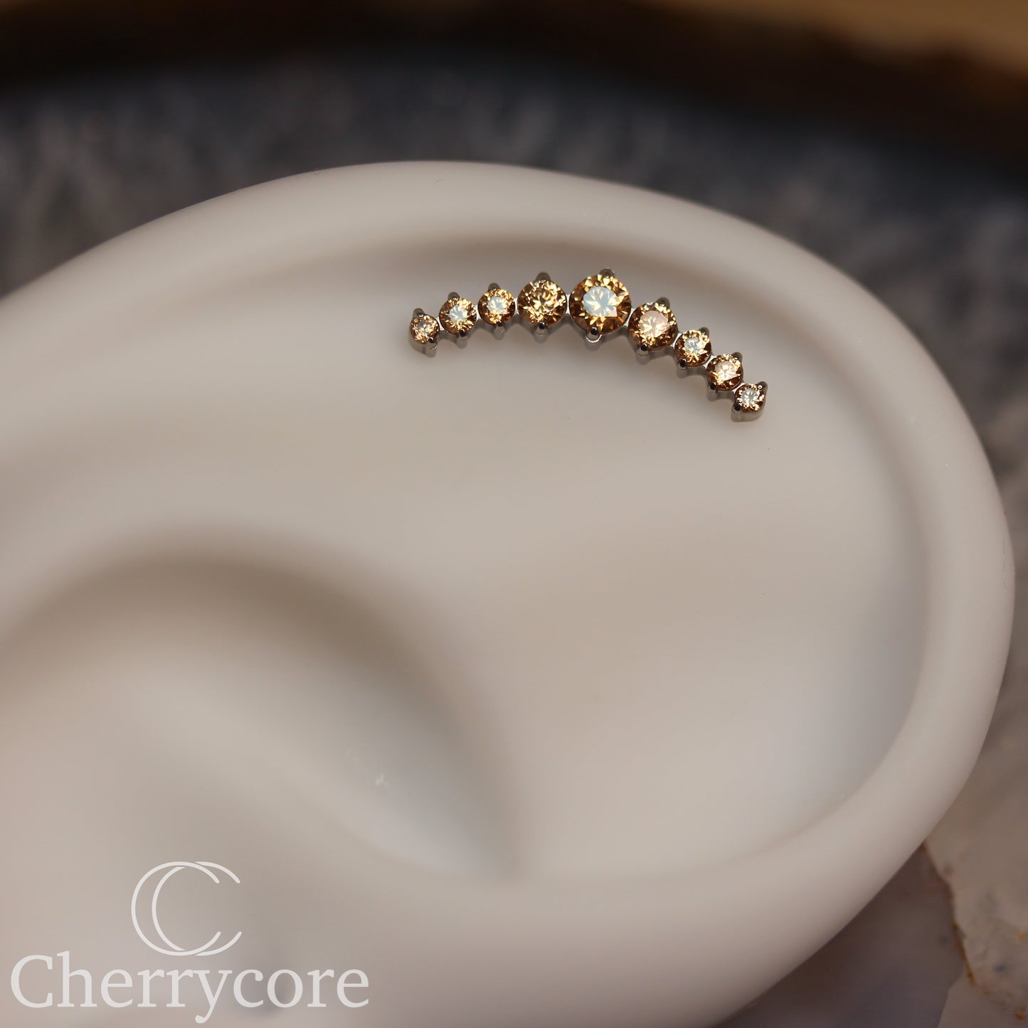 Prong Set Champagne CZ 9 Gem Arc- Threaded attachment