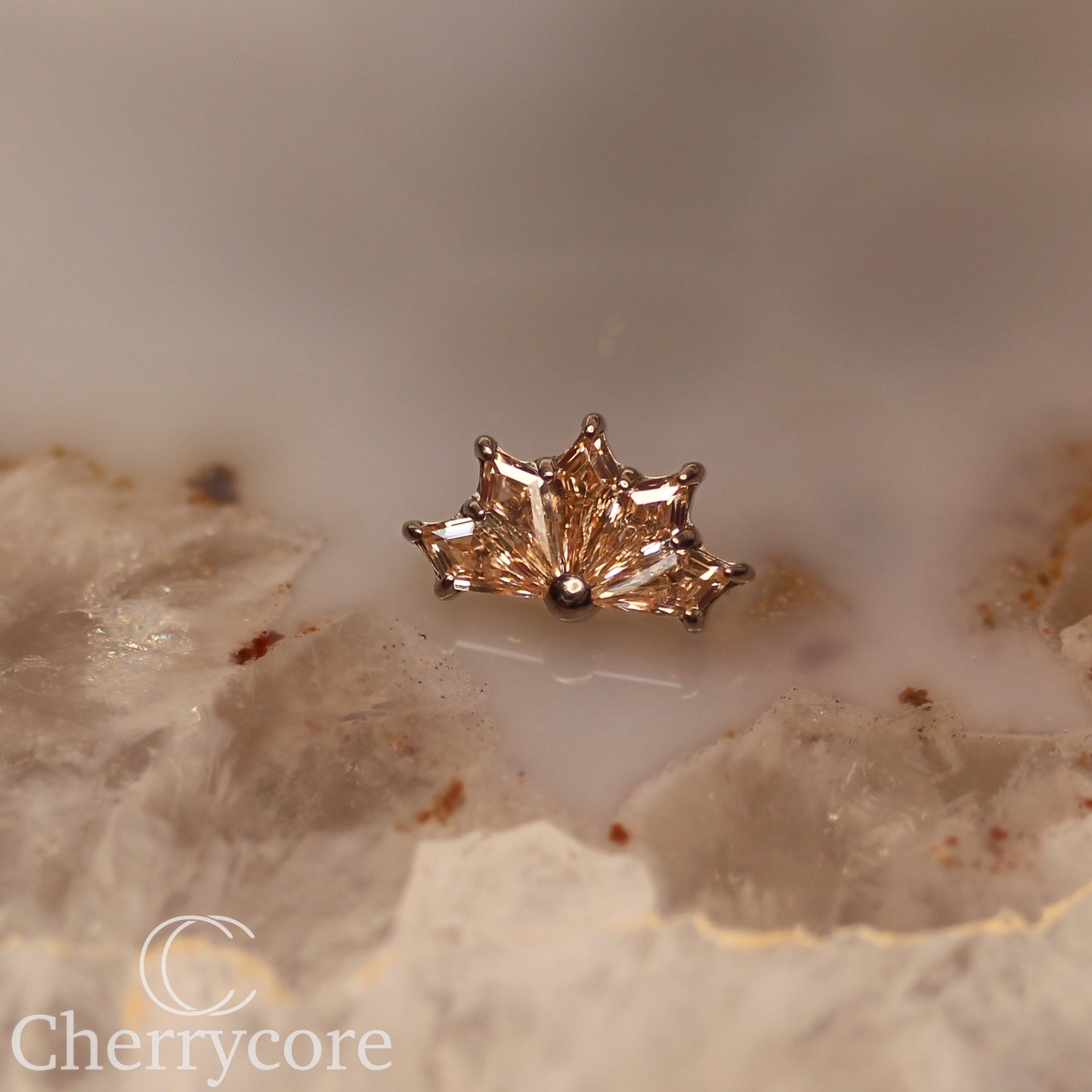 Kite Fan- Titanium-Champange CZ- Threaded attachment