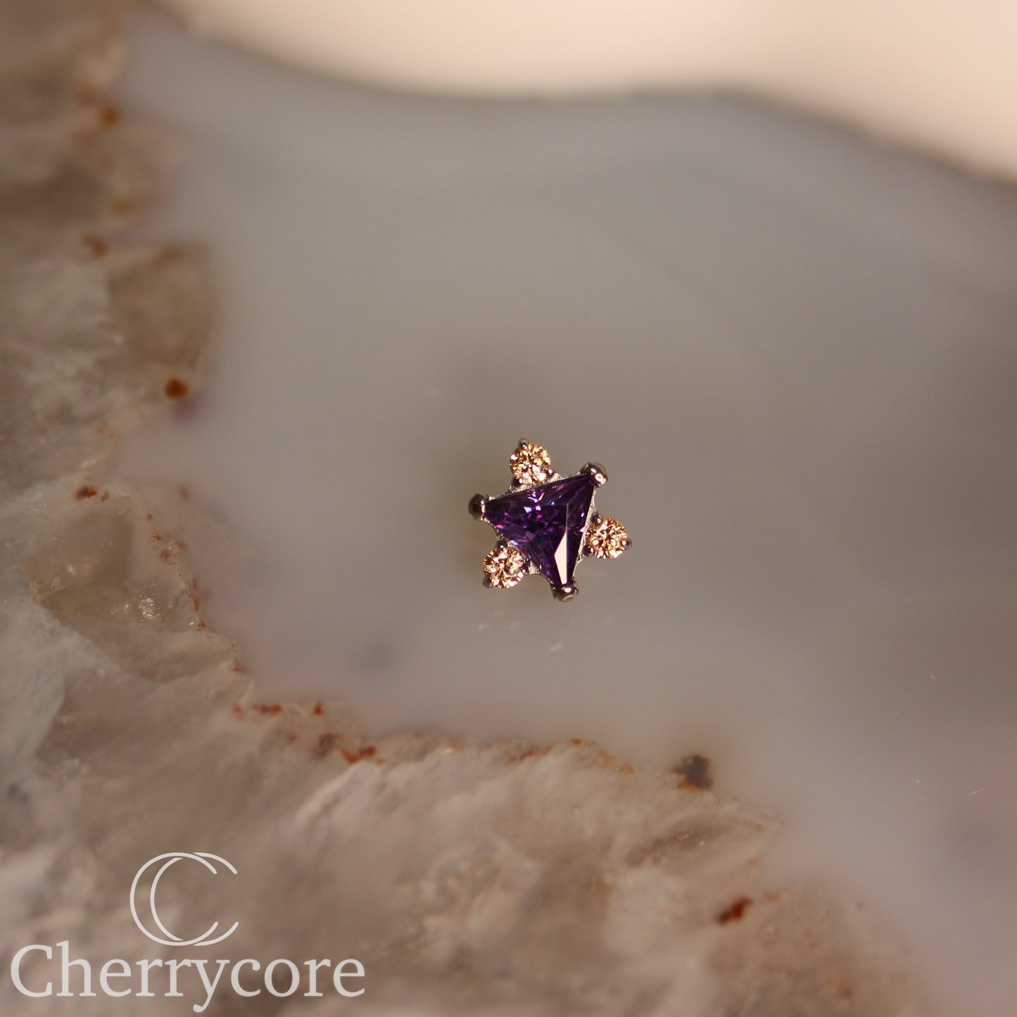 Northern Star - Amethyst & Champagne CZ- Titanium Threaded attachment